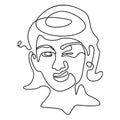 Happy Woman Winks One Line Art Portrait