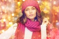 Happy woman in winter clothes with shopping bags Royalty Free Stock Photo