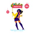 Happy woman at winter sale and discounts. Seasonal price special offer concept Royalty Free Stock Photo