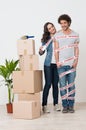 Happy Woman Wrapping Man With Sellotape Royalty Free Stock Photo