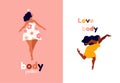 Happy women. Body positive vertical cards. Love yourself, your body lettering type. Royalty Free Stock Photo