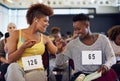 Happy and women dancers in portrait, listening to music and waiting for dance audition or performance. African friends Royalty Free Stock Photo