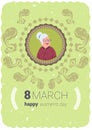 Happy Women Day Greeting Card With Cute Senior Lady 8 March Holiday Concept