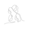 Happy Women Day greeting card illustration of continuous line drawing female group faces. International women`s equality event.