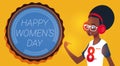 Happy Women Day 8 March Greeting Card With Modern African American Girl