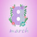 Happy Women Day 8th march holiday greeting card. 3D papercut female symbol with beautiful spring flowers Royalty Free Stock Photo