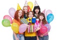 Happy women with gifts and balloons Royalty Free Stock Photo