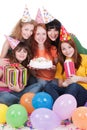 Happy women with gifts and cake Royalty Free Stock Photo