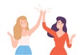 Happy Women Giving High Five to Each Other Vector Illustration