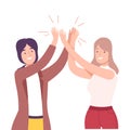 Happy Women Giving High Five to Each Other Vector Illustration