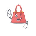 Happy women handbag cartoon design concept show two fingers