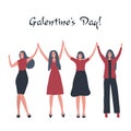 Happy women are holding hands. Galentine`s Day concept