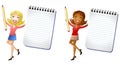 Happy Women Holding Notepads