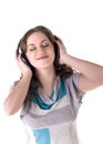 Happy women listening music in headphones Royalty Free Stock Photo
