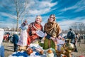 Happy women in national clothes celebrating Shrovetide at Belarus