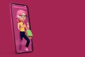 Happy women with phone, Easy online Shopping, 3d rendering