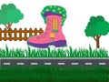 illustration of a Tree in a pink rubber boot on the road