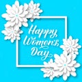 Happy Women s Day calligraphy lettering with paper cut flowers. Origami style vector illustration. Floral international womens day Royalty Free Stock Photo