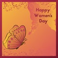 Happy Women`s Day. Design greeting cards. Plant swirls. Decoration flying butterfly. Royalty Free Stock Photo