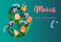 Happy women`s day, flyer, congratulation card March 8 with flowers Royalty Free Stock Photo