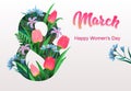 Happy women`s day, flyer, congratulation card March 8 with flowers Royalty Free Stock Photo