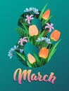 Happy women`s day, flyer, congratulation card March 8 with flowers Royalty Free Stock Photo