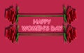 happy women\'s day glow word in the rose frame, creative concept on the viva magenta background