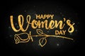 Happy Women`s Day golden handwritten lettering
