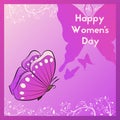 Happy Women`s Day. Greeting card with butterfly. Template postcards. Royalty Free Stock Photo