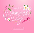 Happy women`s day greeting card with flowers, ribbons and cute background. International women`s day greeting card.Vector Royalty Free Stock Photo