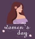 Happy Women`s Day greeting card. Hand drawn vector line calligraphy with swooshes isolated on white background.