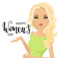 Happy Women's Day greeting card. Hand drawn vector line calligraphy with swooshes isolated on white background