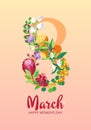 Happy Women`s Day greeting card. 8 March concept. Vector illustration Royalty Free Stock Photo