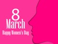 Happy Women`s Day greeting card. 8 March. Female face with the text of congratulations. Holiday card. Vector