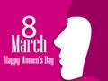 Happy Women`s Day greeting card. 8 March. Female face with the text of congratulations. Holiday card. Vector