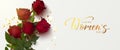 Happy Women's Day greeting card. 8 march modern background design with beautiful realistic red roses and golden Royalty Free Stock Photo