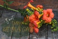 Happy Women`s Day Greeting Card with Orange Lillies in Turkish