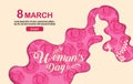 Happy Women `s Day holiday , 8 March, girl head silhouette cutout ,flower background. banner , greeting card, poster