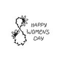 Happy Women`s Day postcard isolate. Vector postcard with black number 8 on a white background.