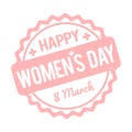 Happy Women`s Day rubber stamp baby pink on a white background. Royalty Free Stock Photo