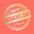 Happy Women`s day rubber stamp gold on a color of the Coral background Royalty Free Stock Photo