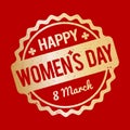 Happy Women`s Day rubber stamp gold on a red background. Royalty Free Stock Photo