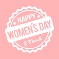 Happy Women`s Day rubber stamp white on a baby pink background. Royalty Free Stock Photo