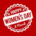 Happy Women`s Day rubber stamp white on a red background. Royalty Free Stock Photo