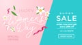 Happy women`s day sale banner with greeting card. International women`s day promotion.Vector illustration
