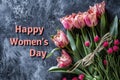 Happy Women\'s Day with spring flowers background International Womens Day concept March 8 Happy Mother`s Day greeting design