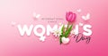 Happy women\'s day with tulip flowers and butterfly banner design on pink background Royalty Free Stock Photo