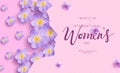 Happy women`s day vector design. Women`s day international march 8 text with woman side face silhouette