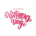 Happy Women`s Day vector red script lettering on white background. Isolated typography print.