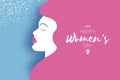 Happy Womens Day. Beauty profile. Paper cut girl head silhouette. Sprinh holidays.